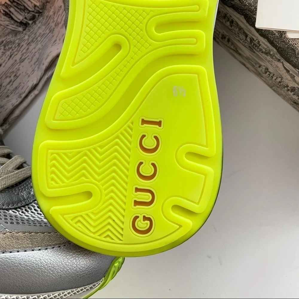 GUCCI Men's Metallic Ultrapace Sneaker 6.5 mens neon yellow silver colorblock